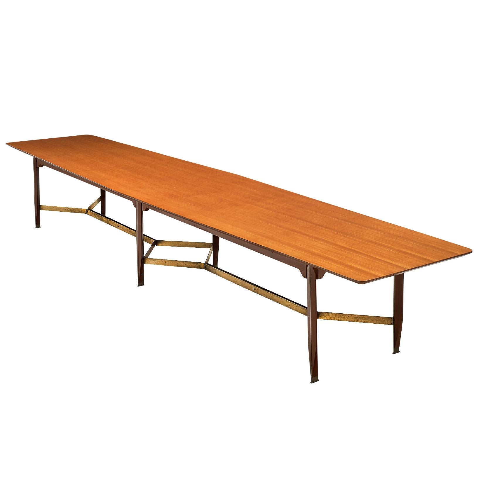 Giulio Moscatelli Long Conference Table in Teak and Metal