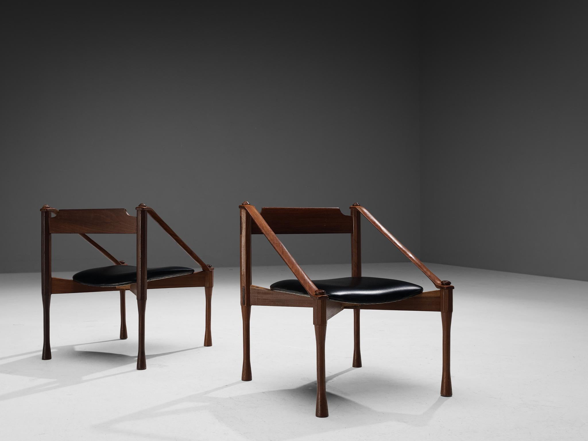 Giulio Moscatelli Pair of Armchairs in Walnut and Black Upholstery 3