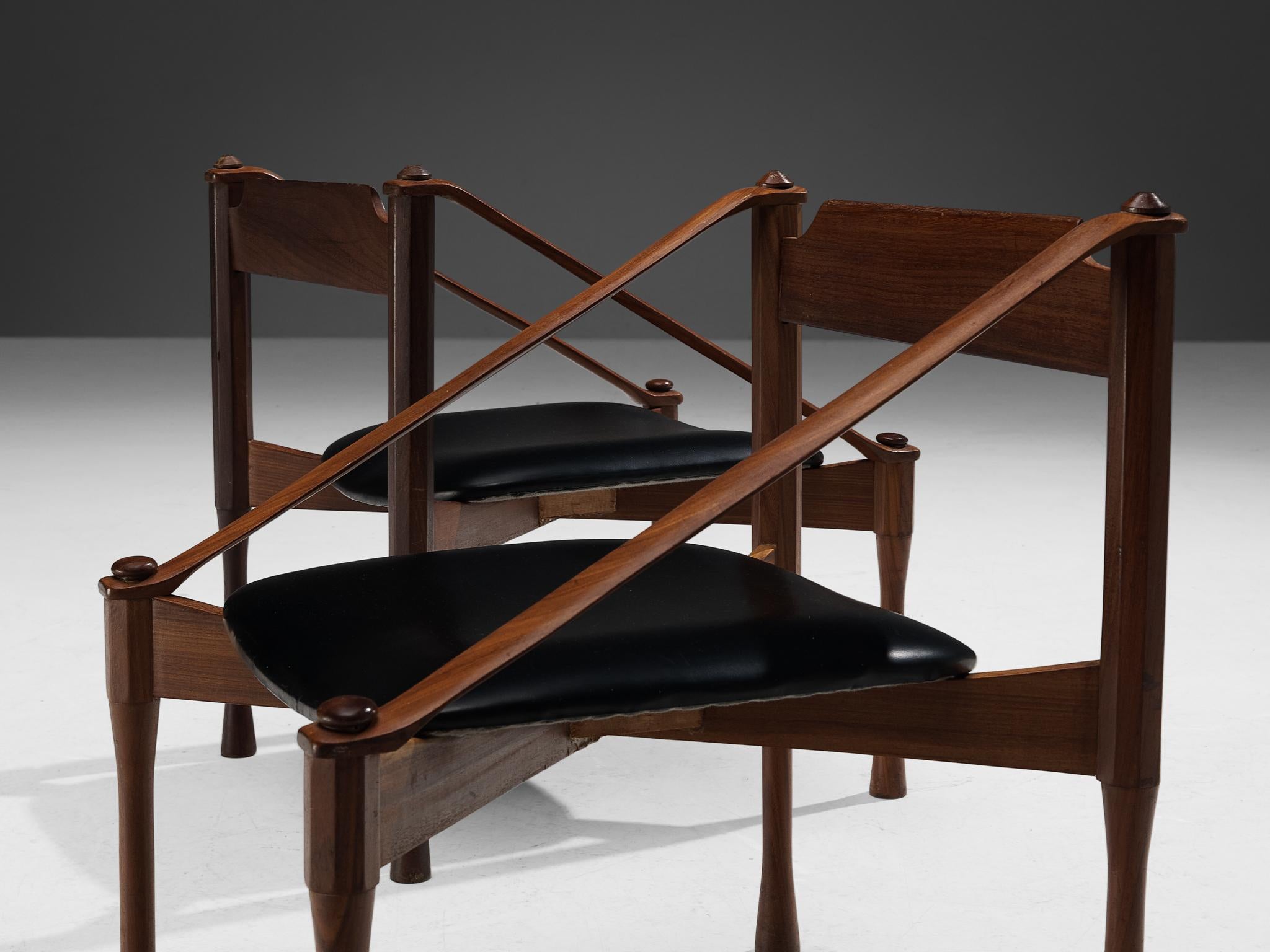 Giulio Moscatelli Pair of Armchairs in Walnut and Black Upholstery 4