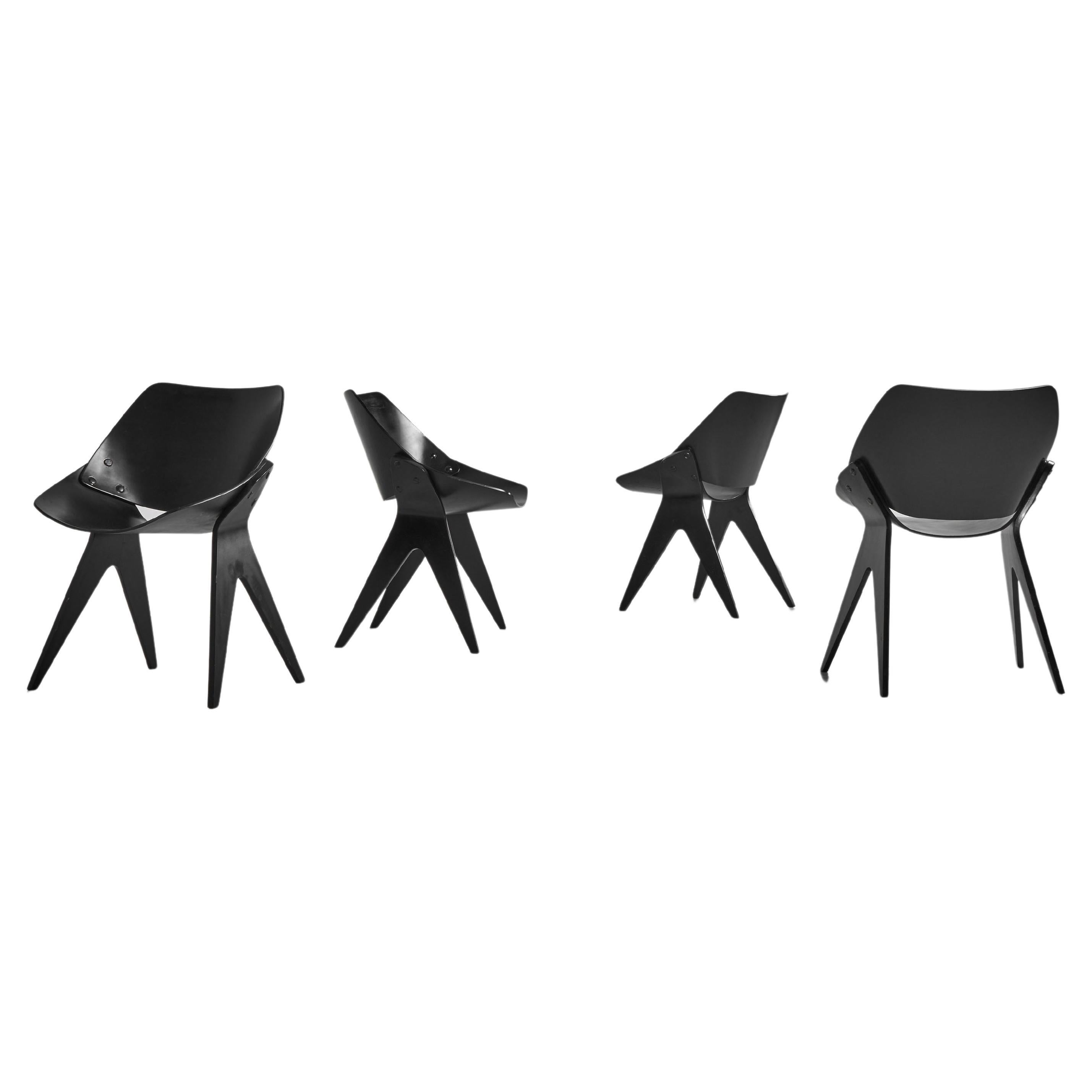 Gianni Moscatelli plywood dining chairs Italy 1955 For Sale