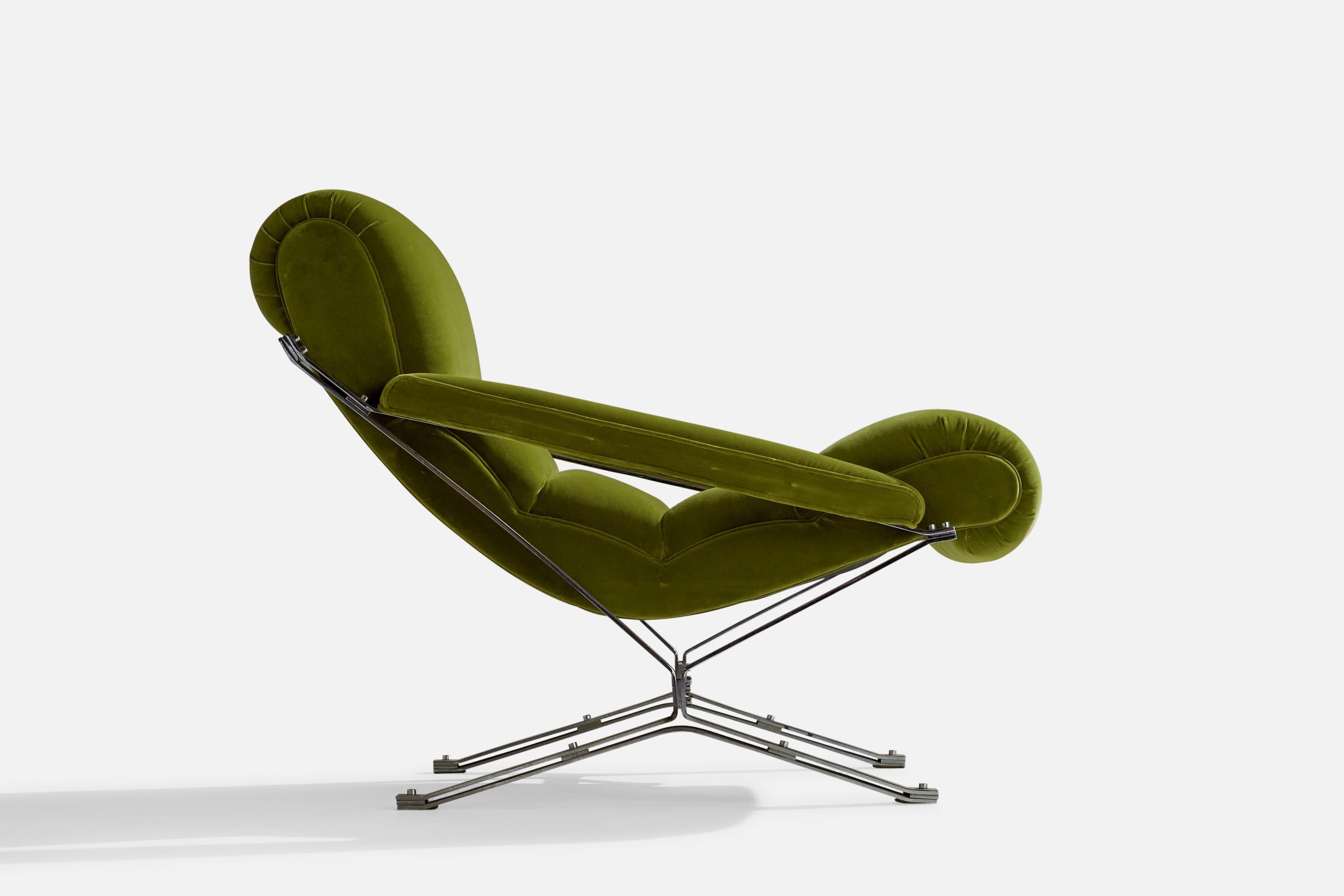 Milieu du XXe siècle Giulio Moscatelli, chaise à bascule, métal, velours, Italie, vers les années 1960 en vente