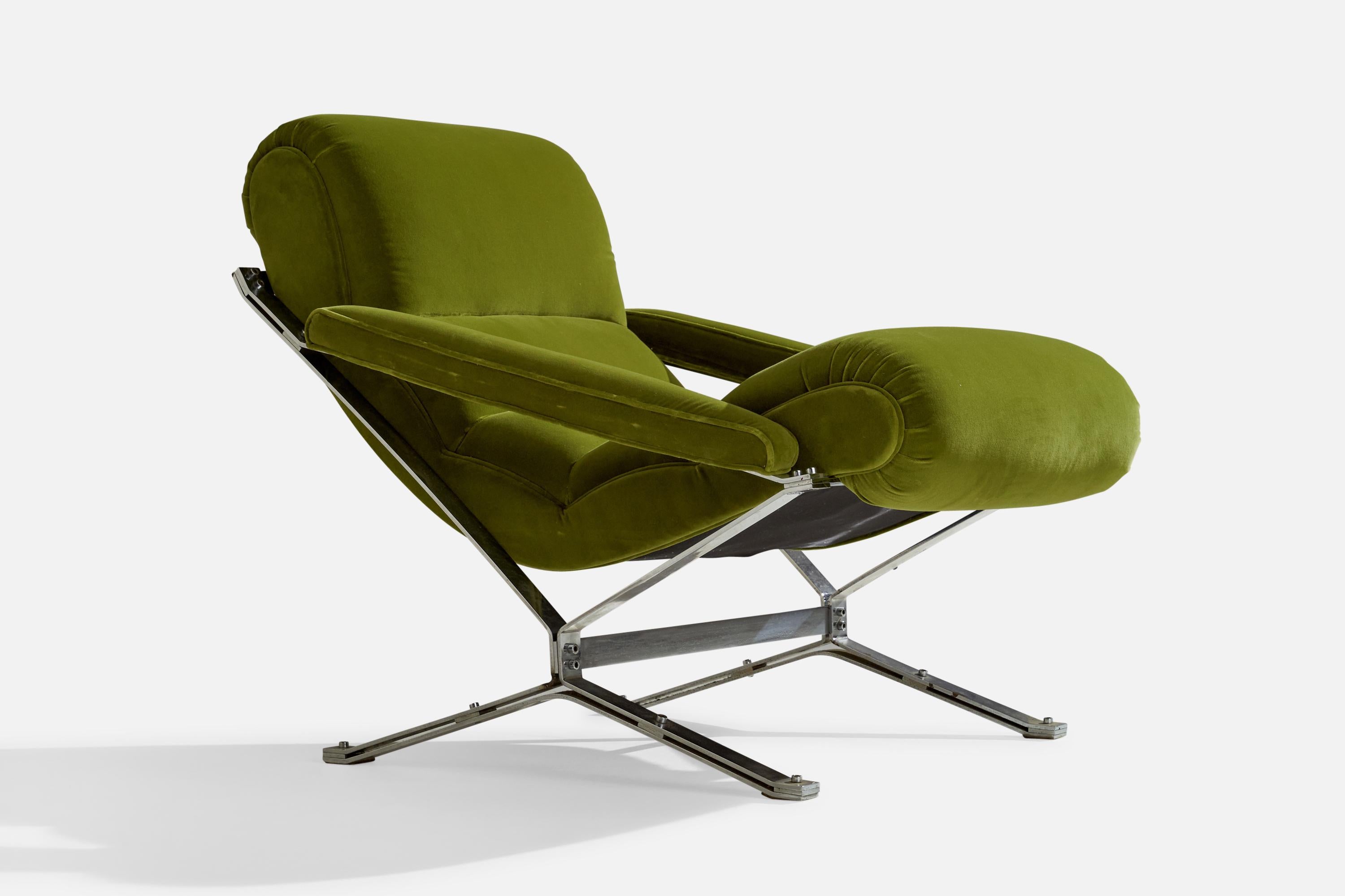 Giulio Moscatelli, Rocking Chair, Metal, Velvet, Italy, c. 1960s For Sale 1