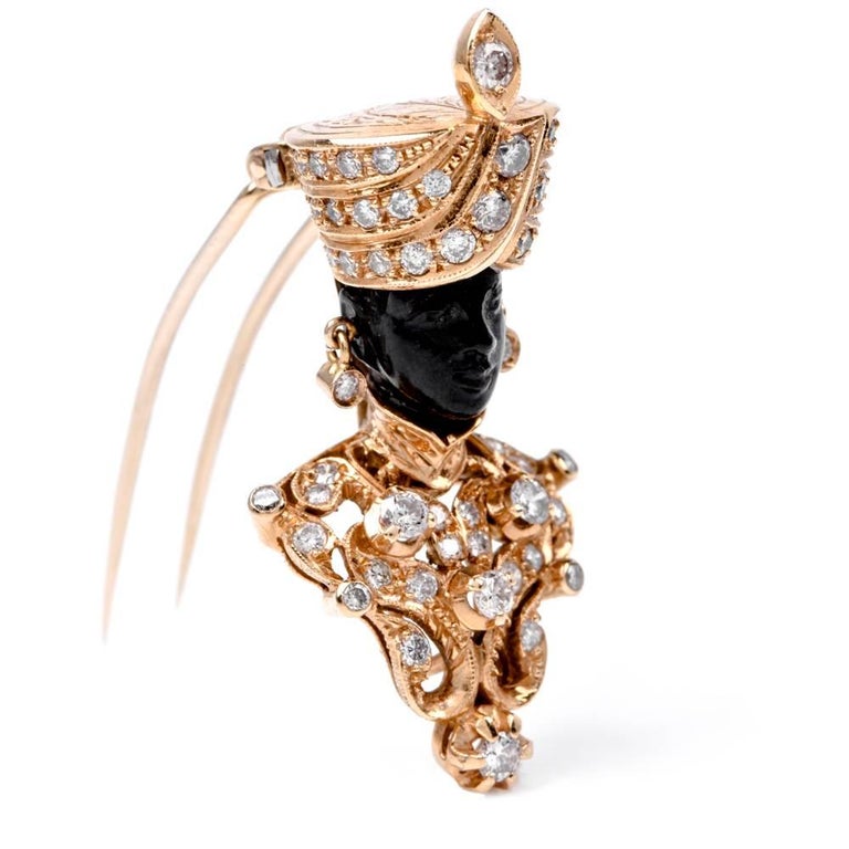 Giulio Nardi Antique Blackamoor Diamond Black Coral 18kGold Lapel