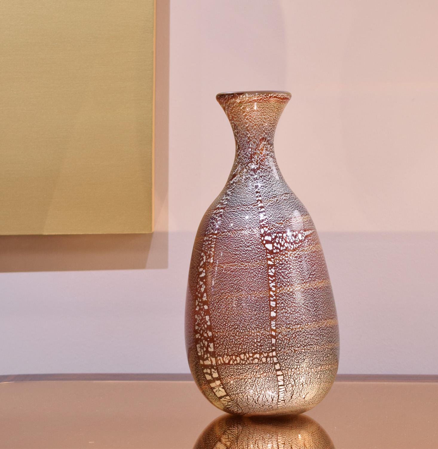 Italian Giulio Radi Amber Glass Vase with Silver Foil, Ca 1950