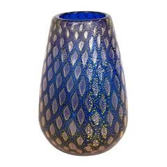 Giulio Radi Blue Glass Vase with Silver Foil, 1950