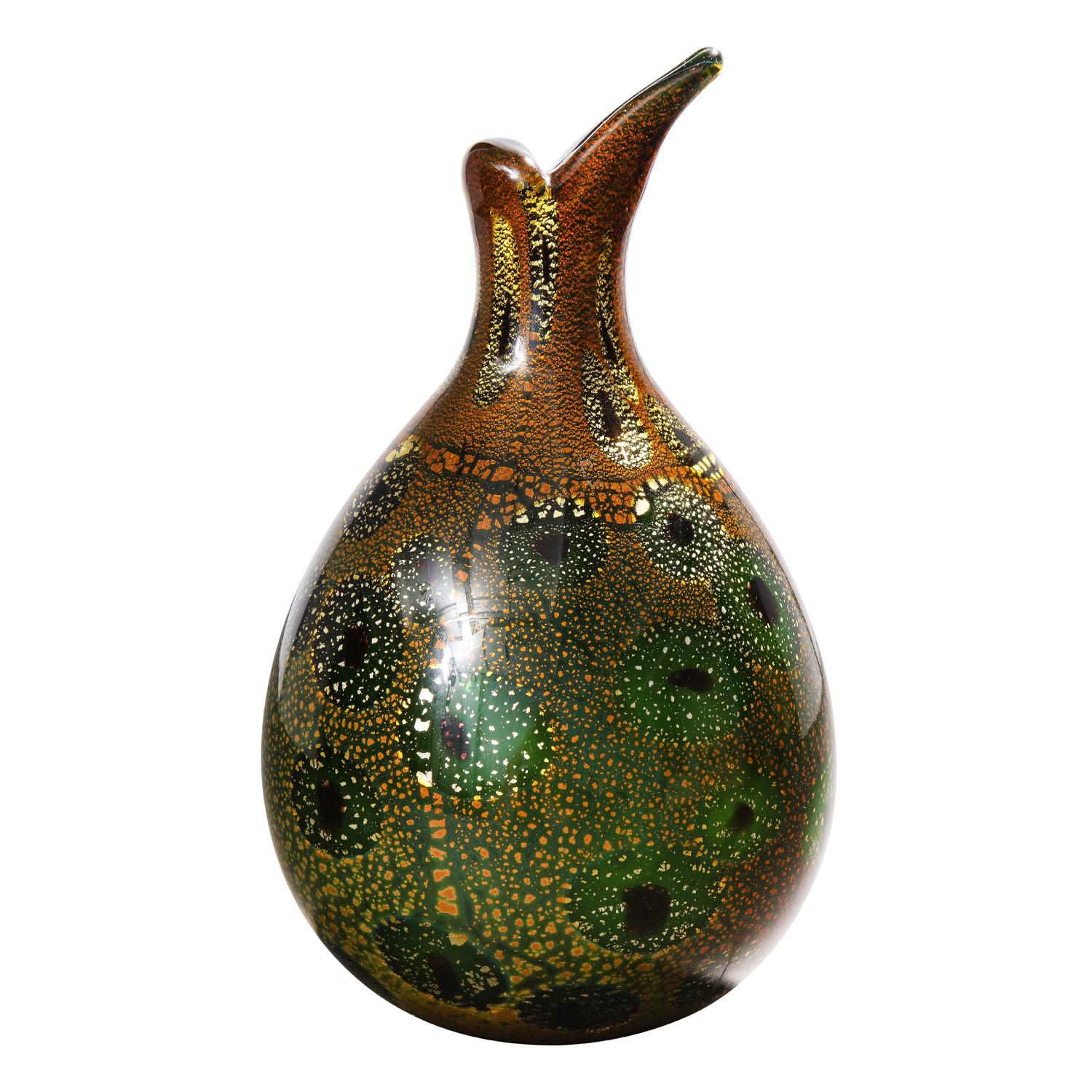 Mid-Century Modern Giulio Radi Hand Blown Glass Vase with Gold Foil and Murrhines, ca 1950 For Sale