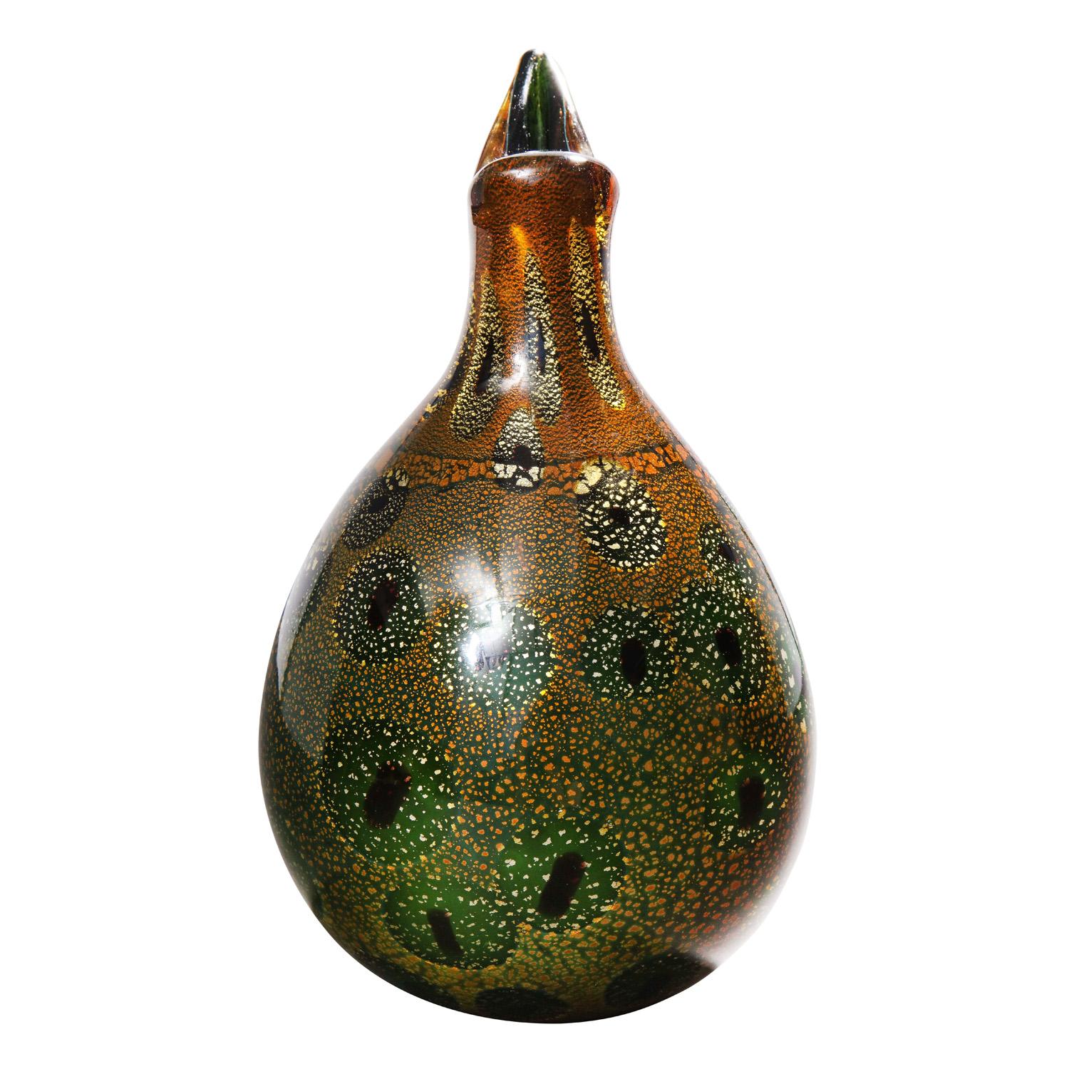 Italian Giulio Radi Hand Blown Glass Vase with Gold Foil and Murrhines, ca 1950 For Sale