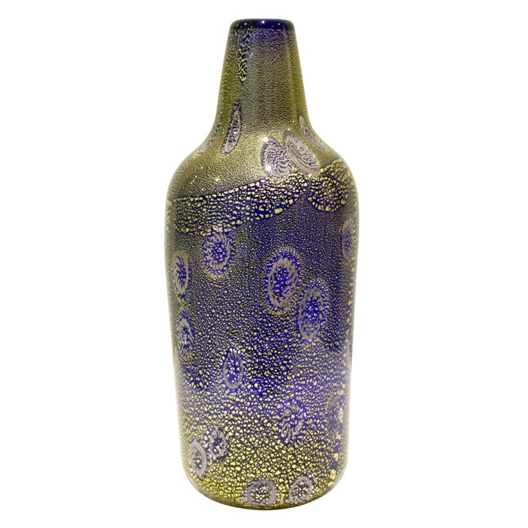 Giulio Radi Hand Blown Glass Vase with Murrhines and Gold Foil, circa 1950 For Sale