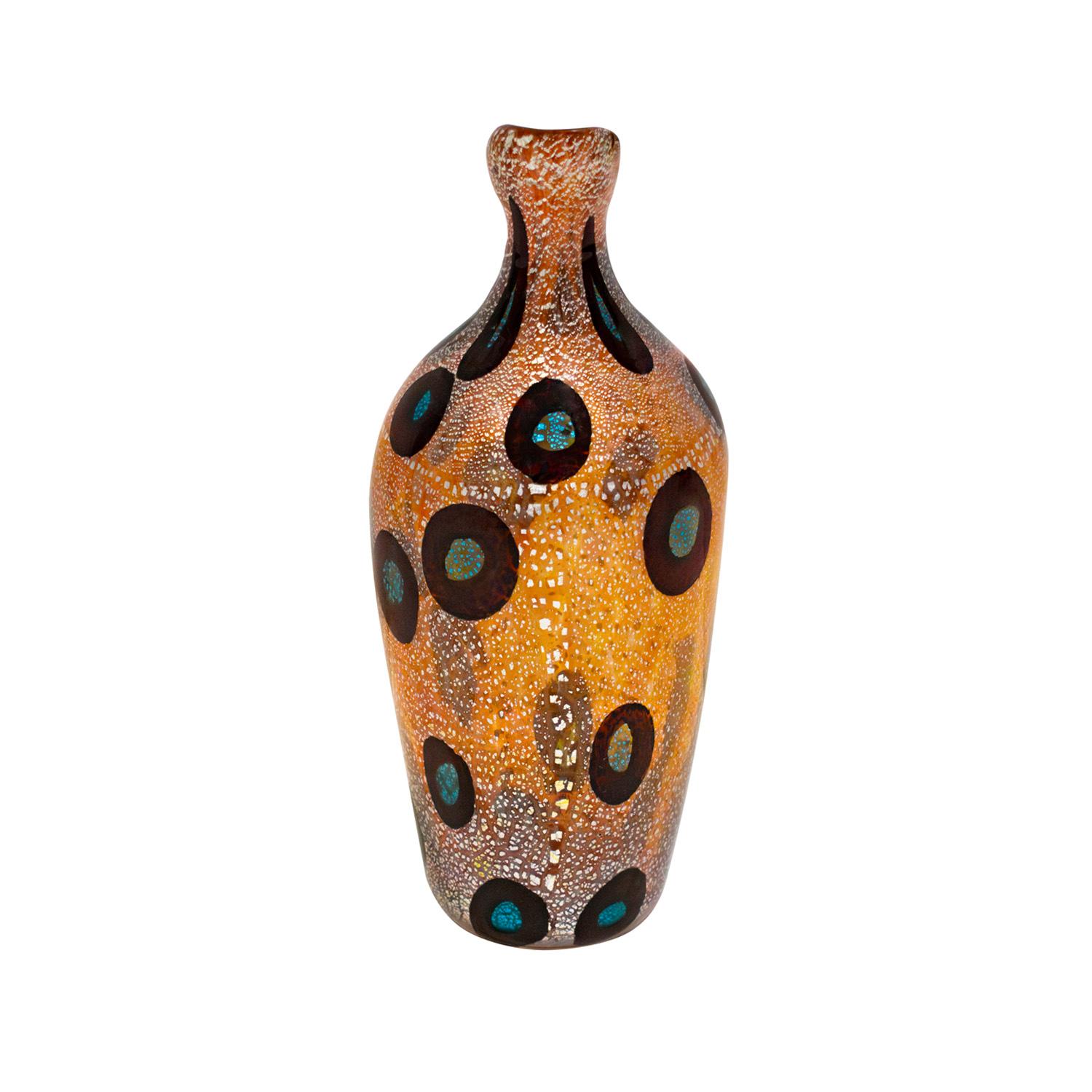 Giulio Radi Vase aus mundgeblasenem Glas mit Murrhinen und Silberfolie ca. 1950 (Italienisch) im Angebot