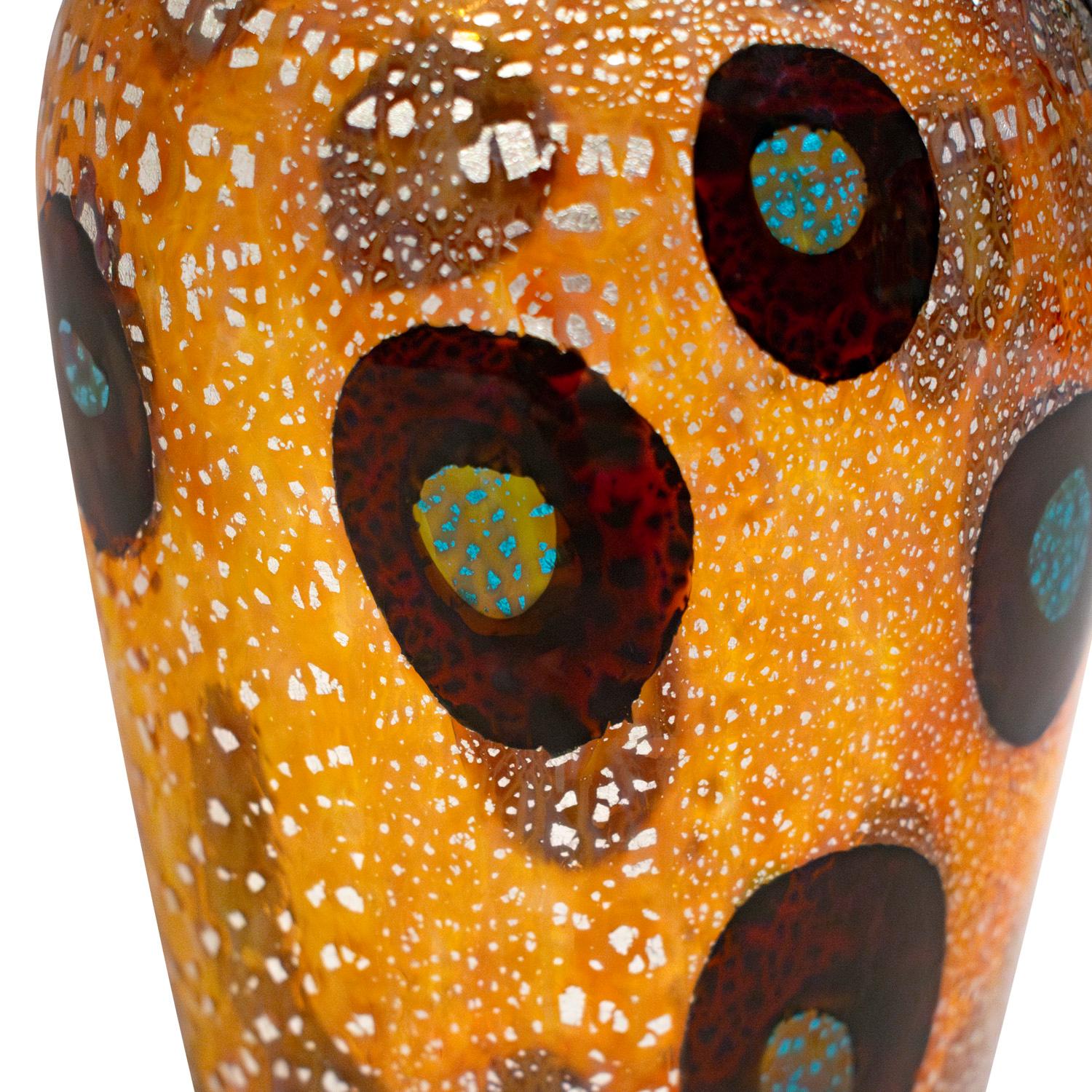 Giulio Radi Vase aus mundgeblasenem Glas mit Murrhinen und Silberfolie ca. 1950 (Mitte des 20. Jahrhunderts) im Angebot