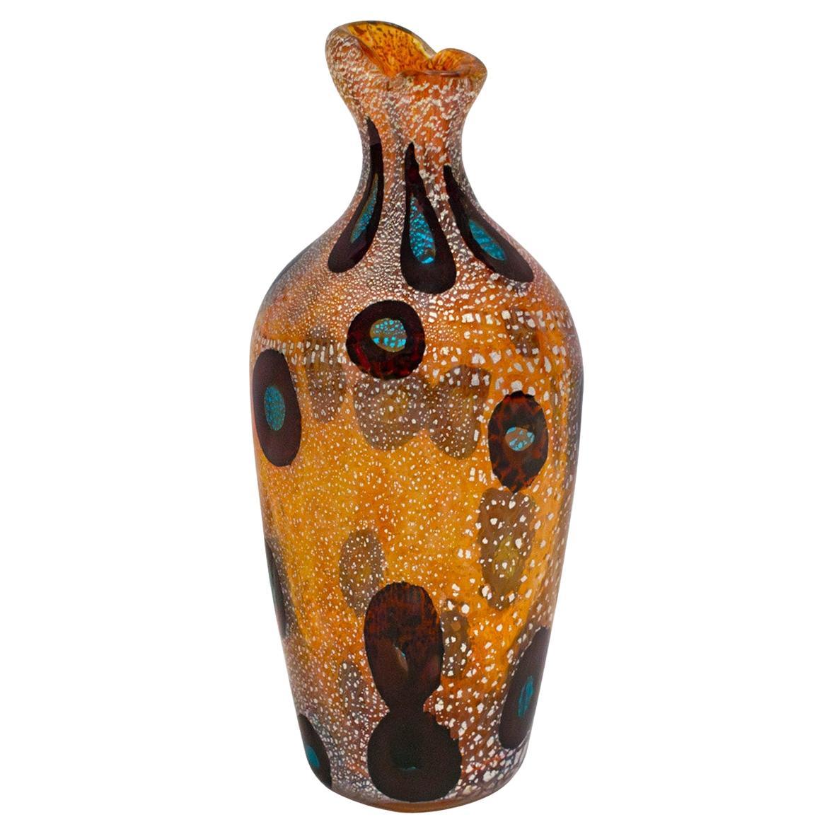 Giulio Radi Vase aus mundgeblasenem Glas mit Murrhinen und Silberfolie ca. 1950 im Angebot