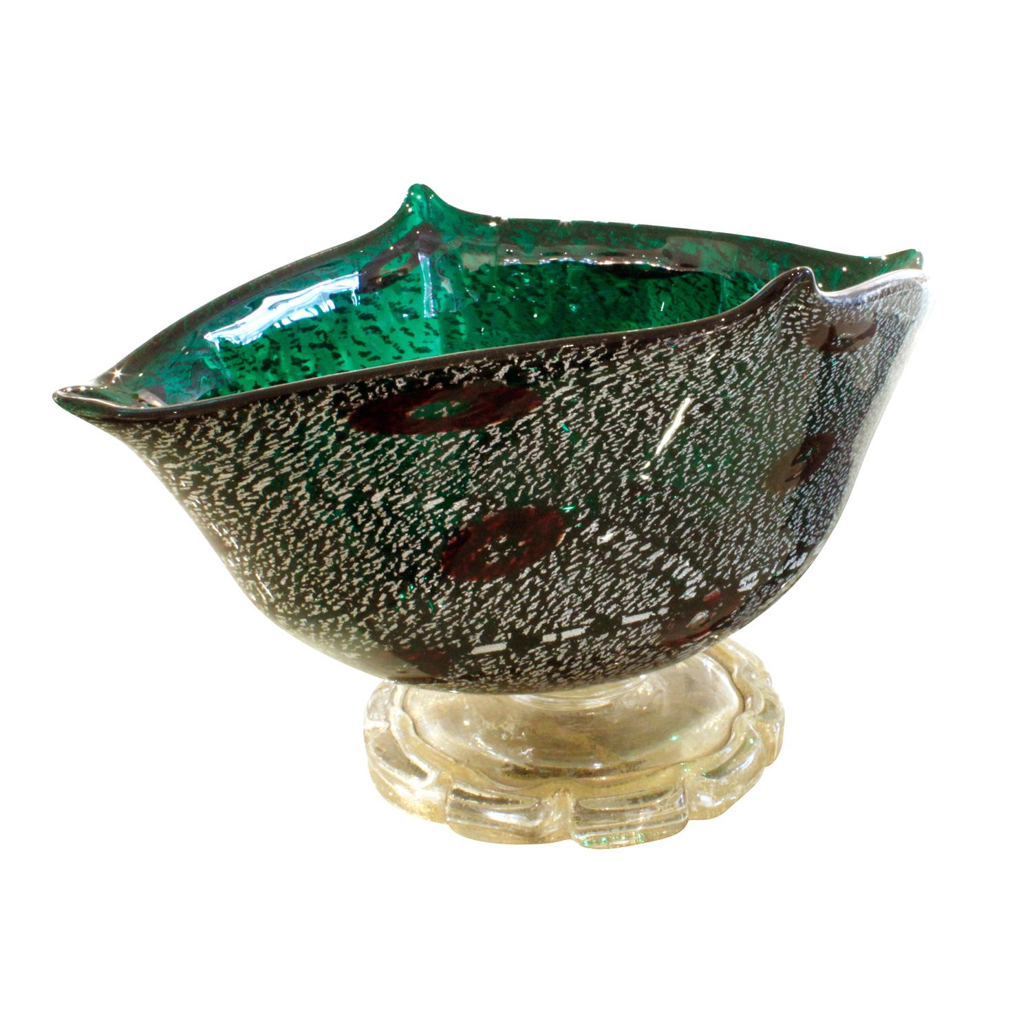 Mid-Century Modern Giulio Radi Hand Blown Vessel with Silver and Gold Foil with Murrhines, 1940s For Sale
