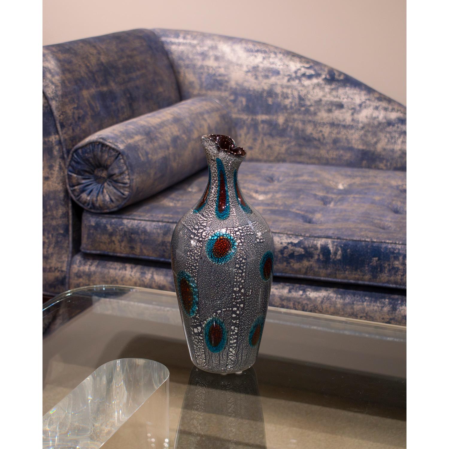 Metà XX secolo Giulio Radi Stupendo vaso in vetro soffiato a mano con lamina d'argento Ca. 1950 in vendita