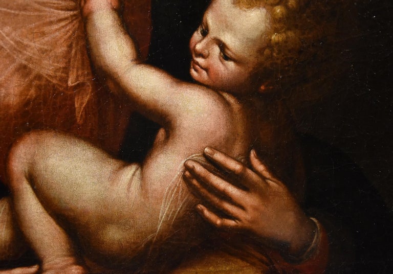 Holy Family Giulio Romano Paint Oil on canvas Old master 17th Century Italian   For Sale 9