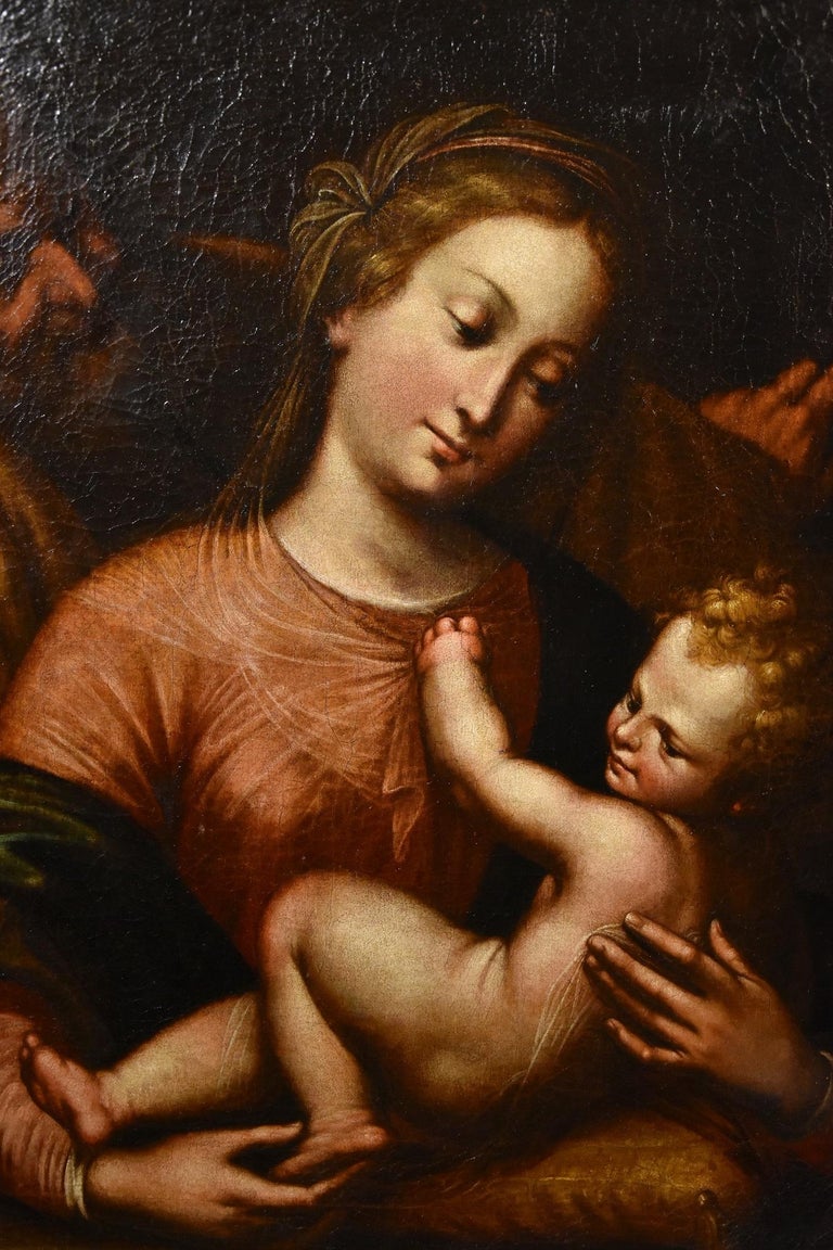 Holy Family Giulio Romano Paint Oil on canvas Old master 17th Century Italian   For Sale 3