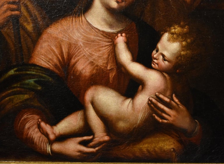 Holy Family Giulio Romano Paint Oil on canvas Old master 17th Century Italian   For Sale 4