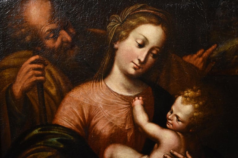 Holy Family Giulio Romano Paint Oil on canvas Old master 17th Century Italian   For Sale 6