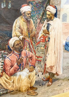 Giulio Rosati,  (1858-1917) Orientalist Watercolor Painting "Before a Mosque"