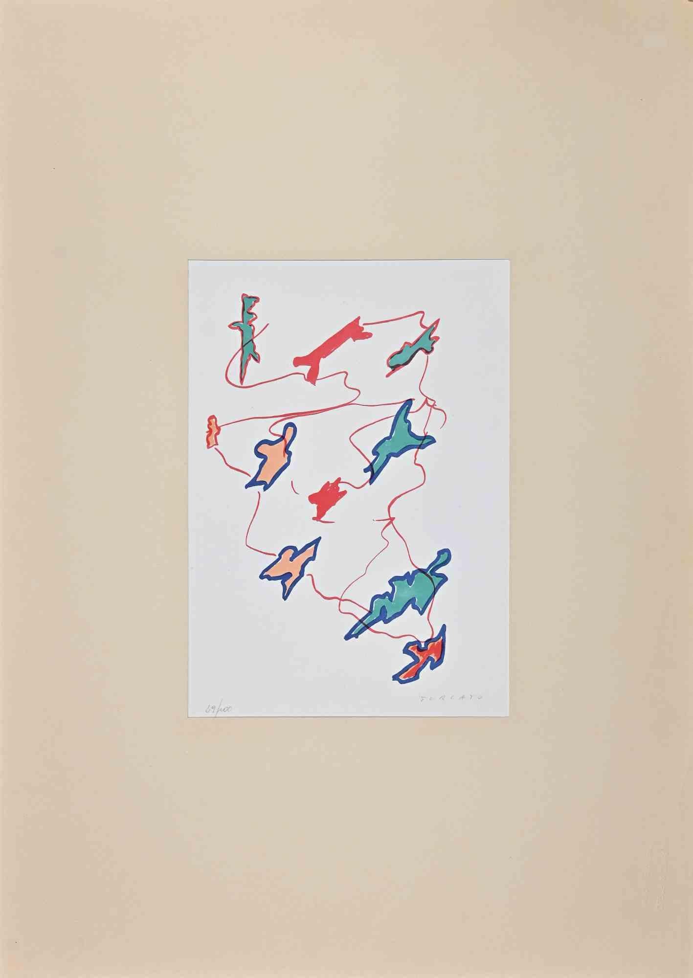 Abstract Composition is a colored lithograph print realized by the contemporary artist Giulio Turcato in 1973.

Hand-signed in pencil on the lower right.

Numbered on the lower margin, edition 49/100.

Authenticity label of La Nuova Foglio on the