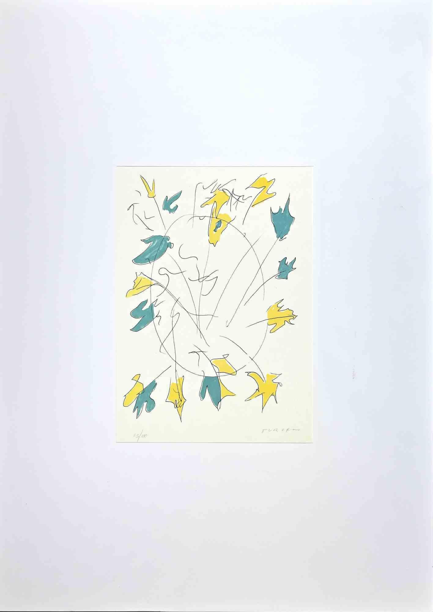 Abstract Composition is a colored lithograph print realized by the contemporary artist Giulio Turcato in 1973.

Hand-signed in pencil on the lower right.

Numbered on the lower margin, edition 65/100.

Dry stamp of "La Nuova Foglio" on the back.