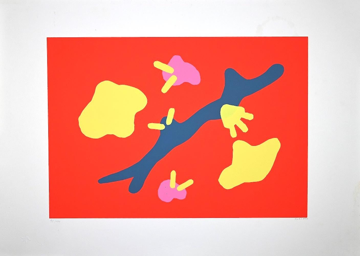 Composition in red  is a colored screen print realized by the contemporary artist Giulio Turcato.

Hand-signed in pencil on the lower right.

Numbered on the lower left margin, edition of 100 copies.

Giulio Turcato (1912 - 1995) was an Italian