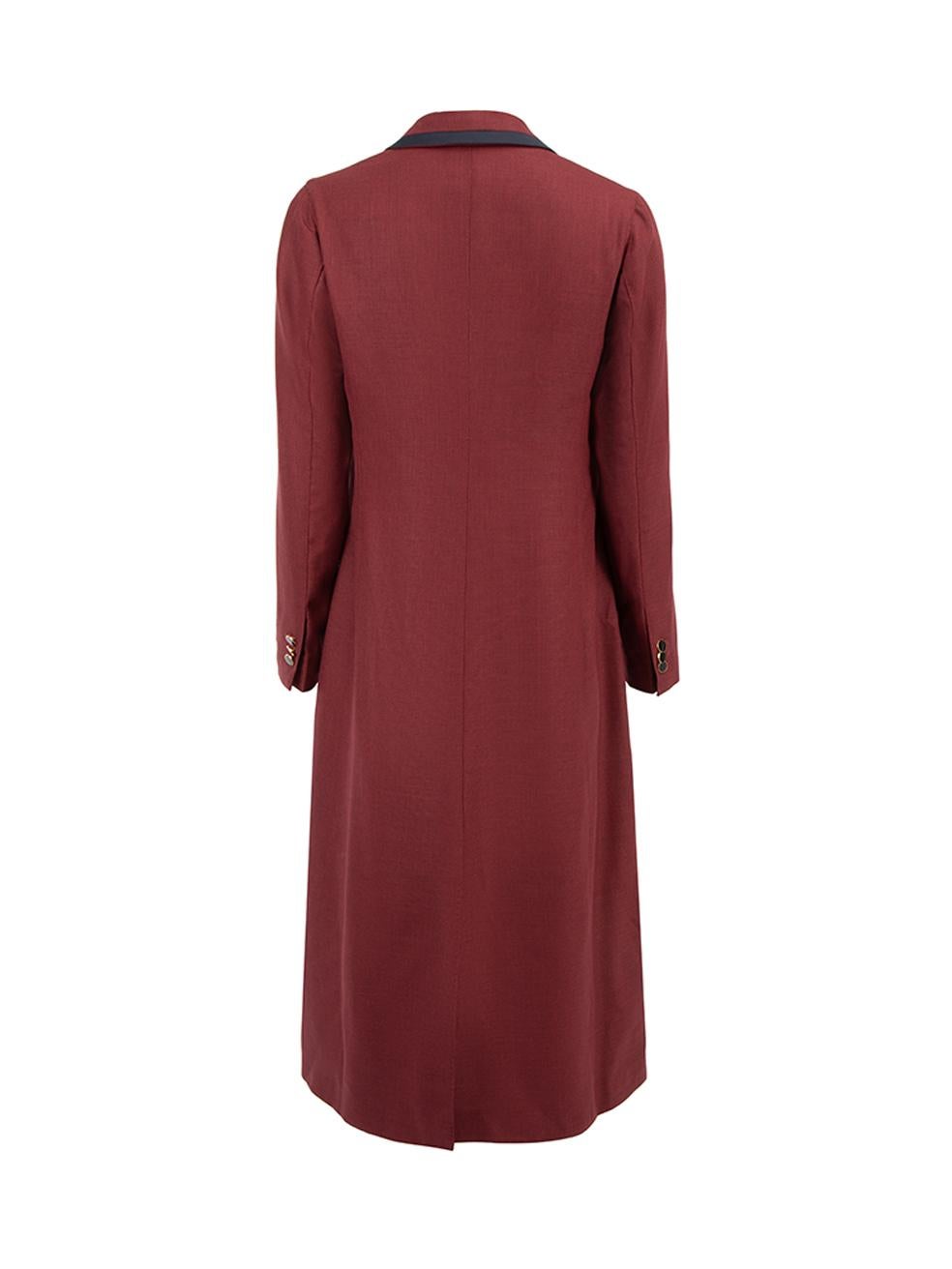 Giuliva Heritage Collection Women's Burgundy Wool Double Breasted Long Coat In Good Condition In London, GB
