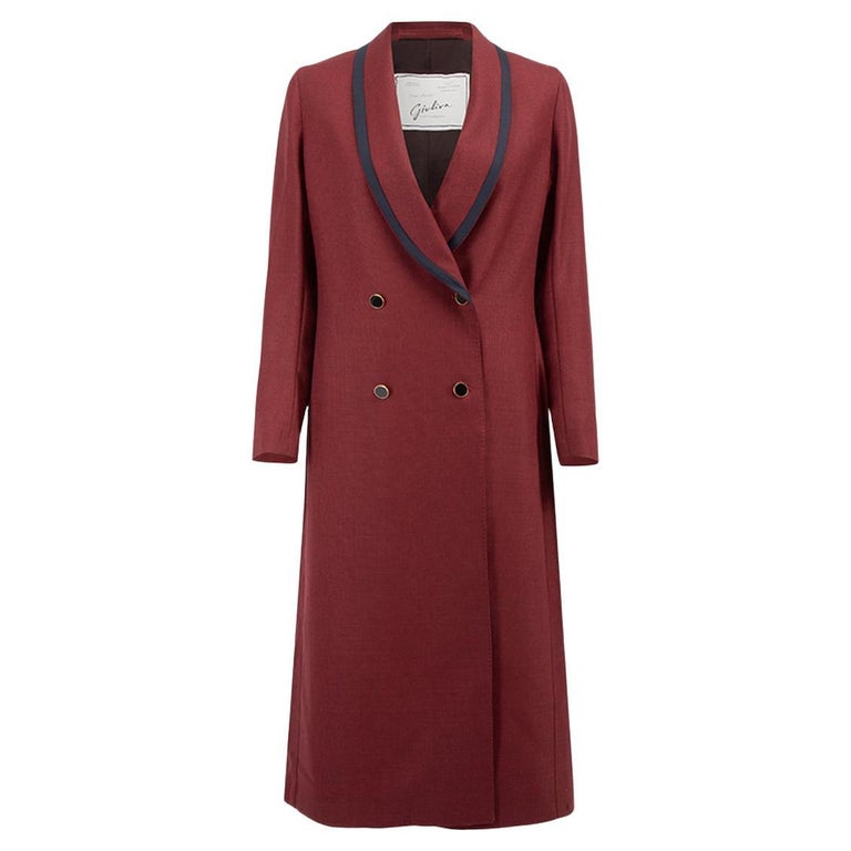 Giuliva Heritage Collection Women's Burgundy Wool Double Breasted Long Coat For Sale at 1stDibs
