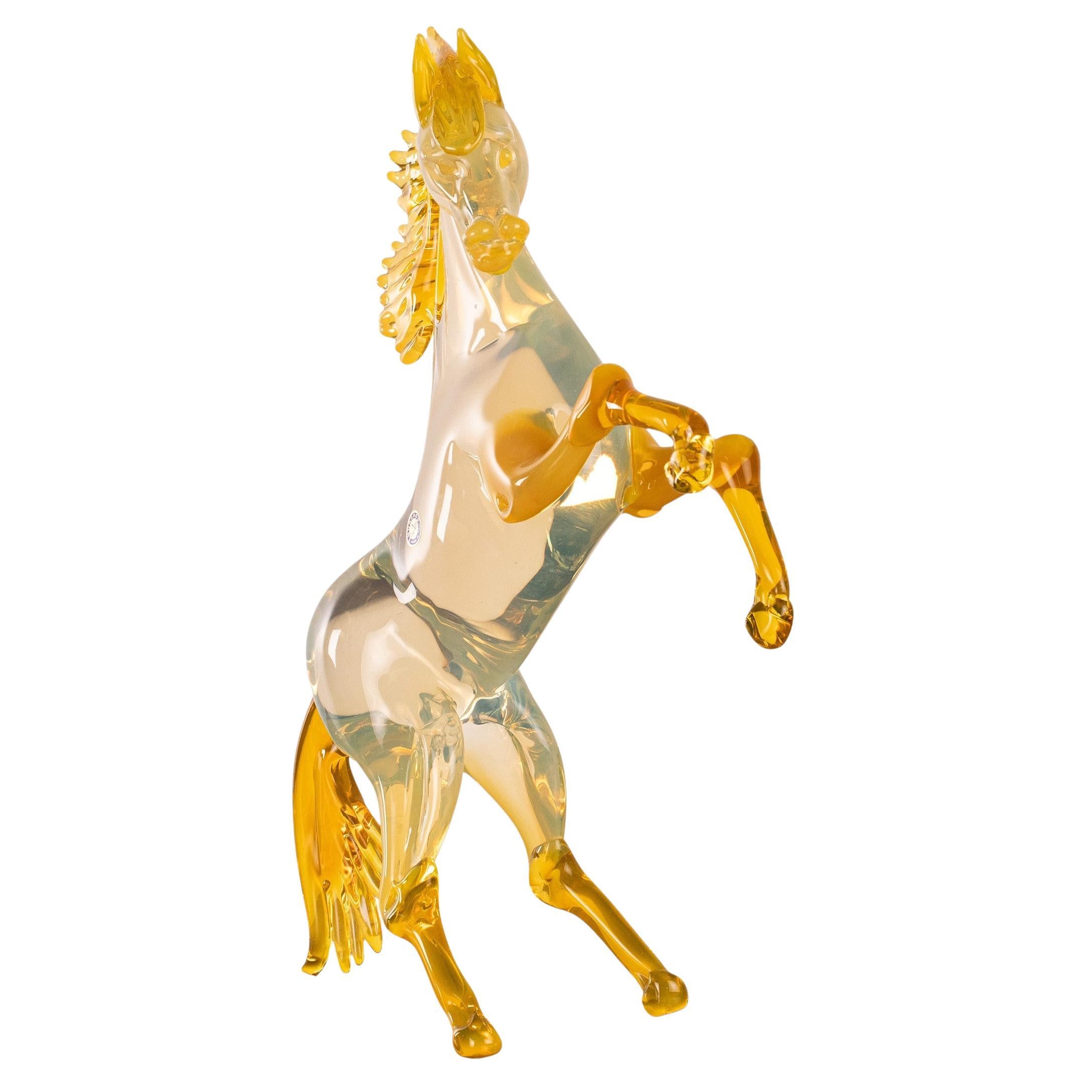GIUMAN Scultura di cavallo da allevamento in vetro di Murano con Topazio Citrino Made in Italy in stock
