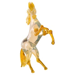 GIUMAN Citrine Topaz Murano Glass Rearing Horse Sculpture Made in Italy in Stock