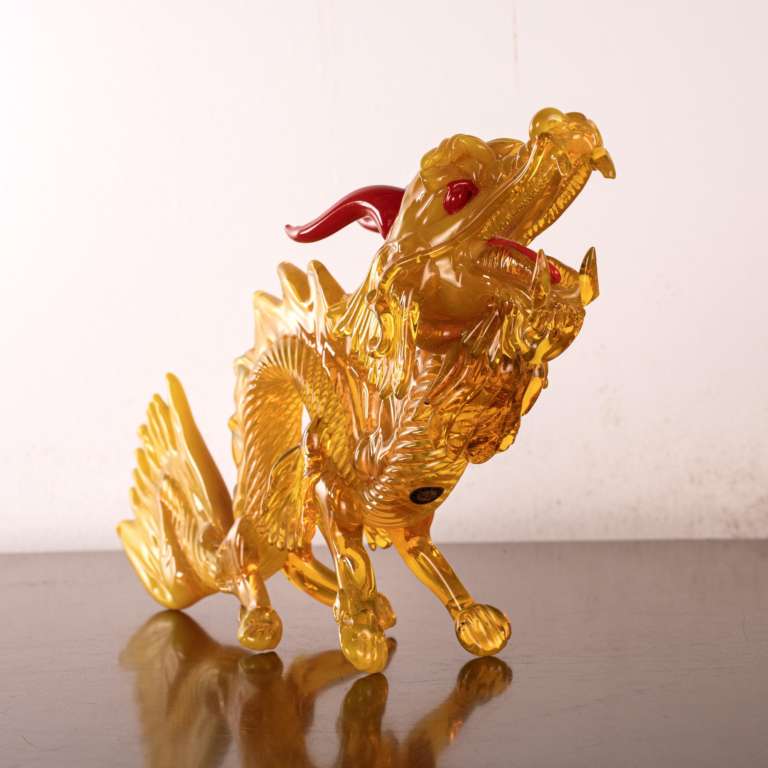 GIUMAN Murano Bernsteinglas Big Dragon Skulptur Made in Italy, ab Lager lieferbar (Italienisch) im Angebot