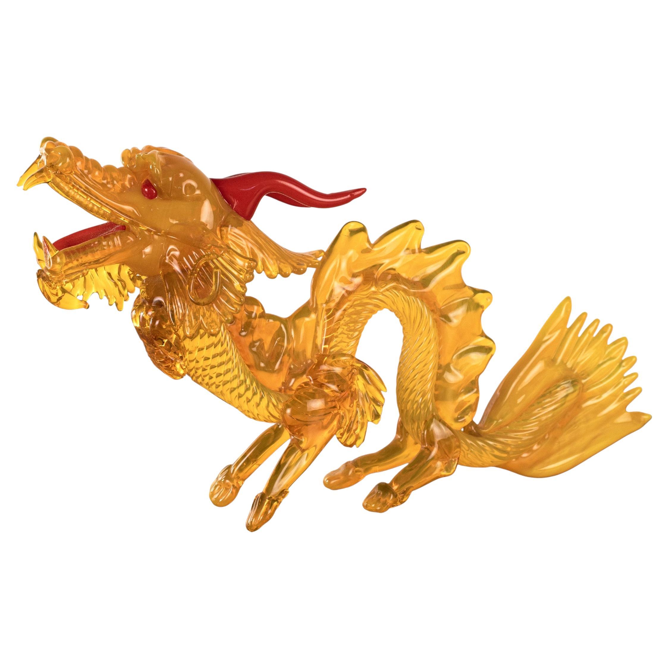 GIUMAN Scultura di drago grande in vetro ambrato di Murano Made in Italy, disponibile in stock