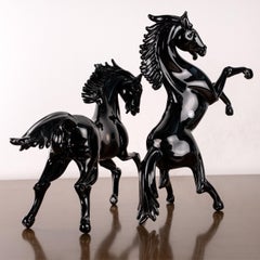 GIUMAN Murano Glass Big Black Horses Sculptures Made in Italy Disponible en stock