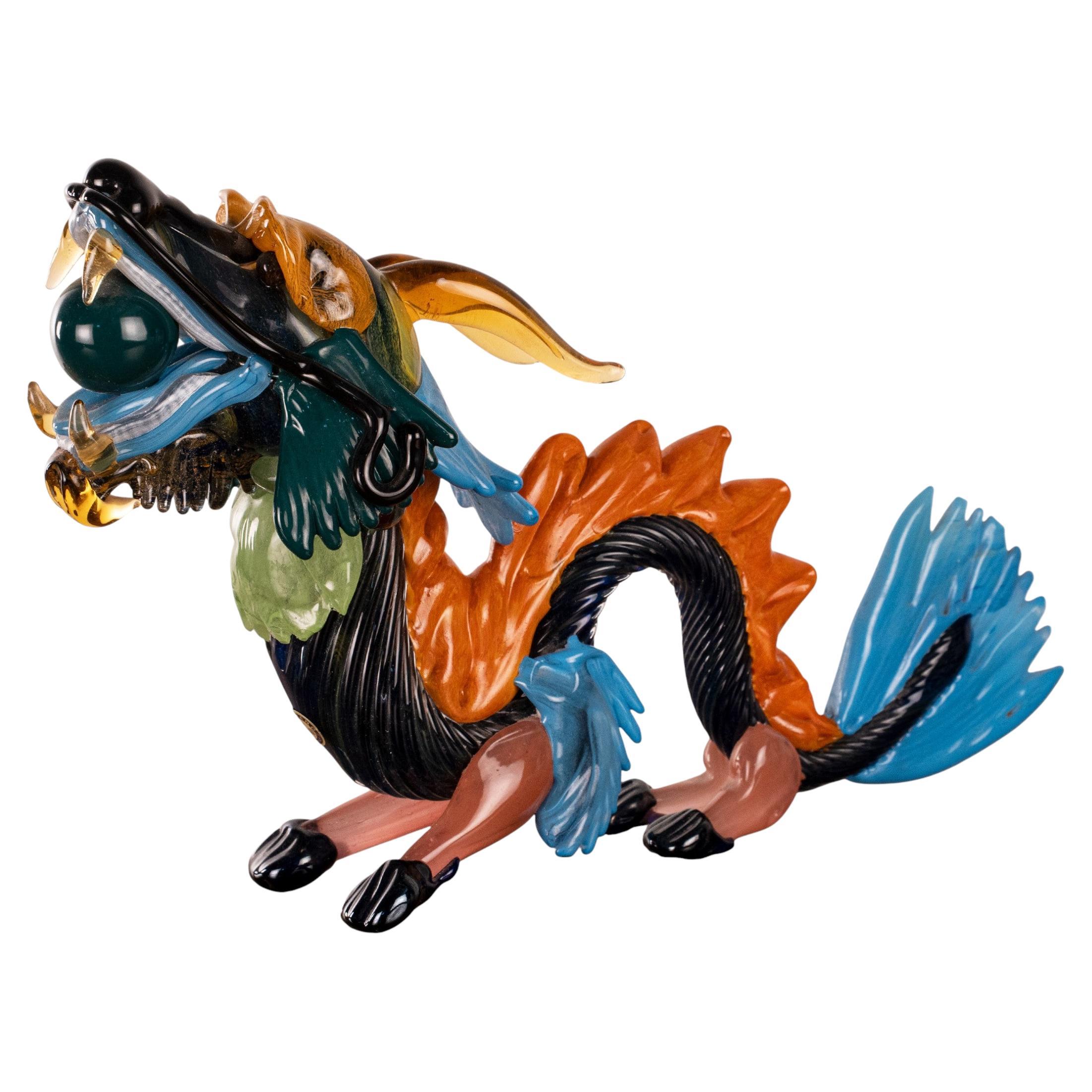 Scultura di drago grande in vetro di Murano GIUMAN, Made in Italy, disponibile in stock