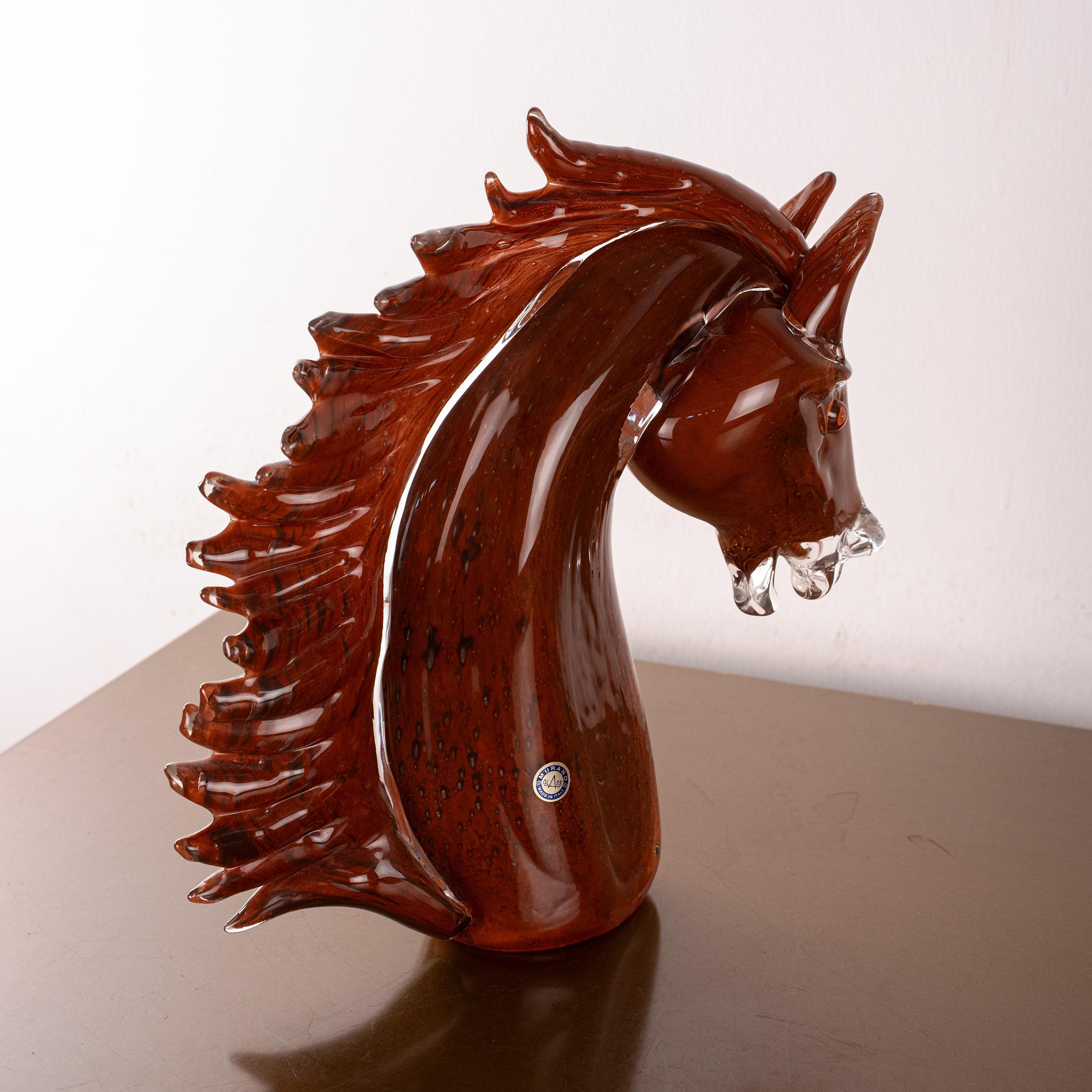 GIUMAN Murano Glas Großer Pferdekopf Skulptur, Made in Italy, auf Lager (Handgefertigt) im Angebot