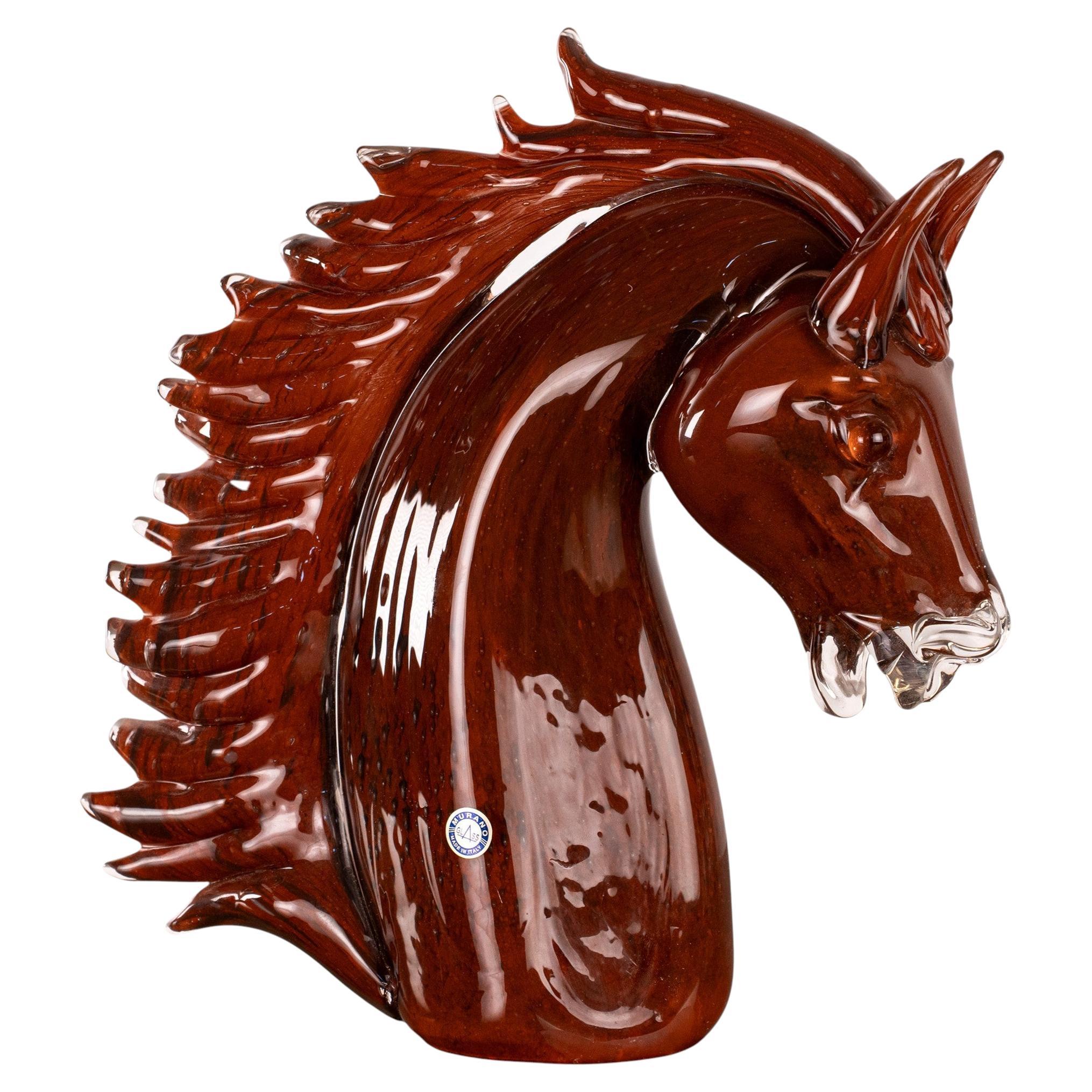 Scultura a testa di cavallo grande in vetro di Murano GIUMAN, Made in Italy, disponibile in stock