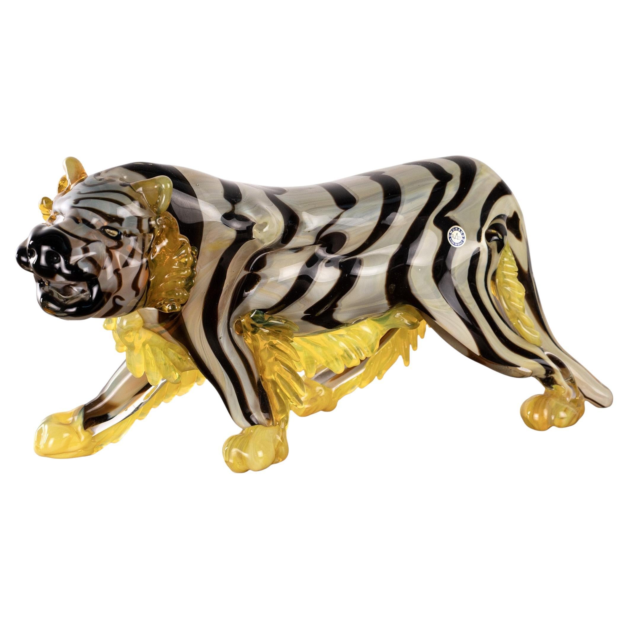 GIUMAN Scultura unica di grande tigre in vetro di Murano Made in Italy Disponibile in stock