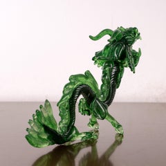 GIUMAN Murano Green Glass Big Dragon Sculpture Made in Italy, Available in Stock