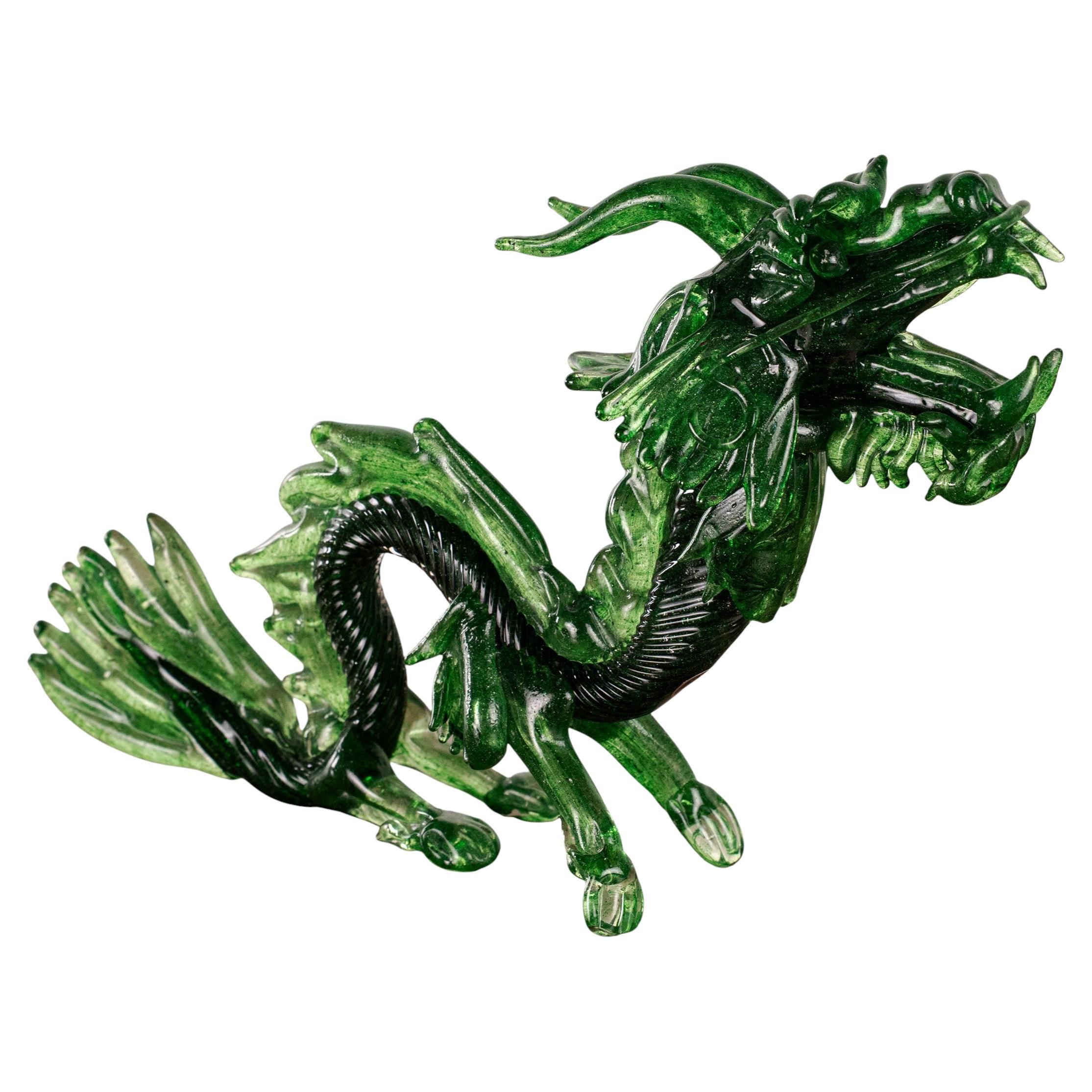 GIUMAN Scultura di drago grande in vetro verde di Murano Made in Italy, disponibile in stock