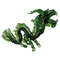 GIUMAN Scultura di drago grande in vetro verde di Murano Made in Italy, disponibile in stock