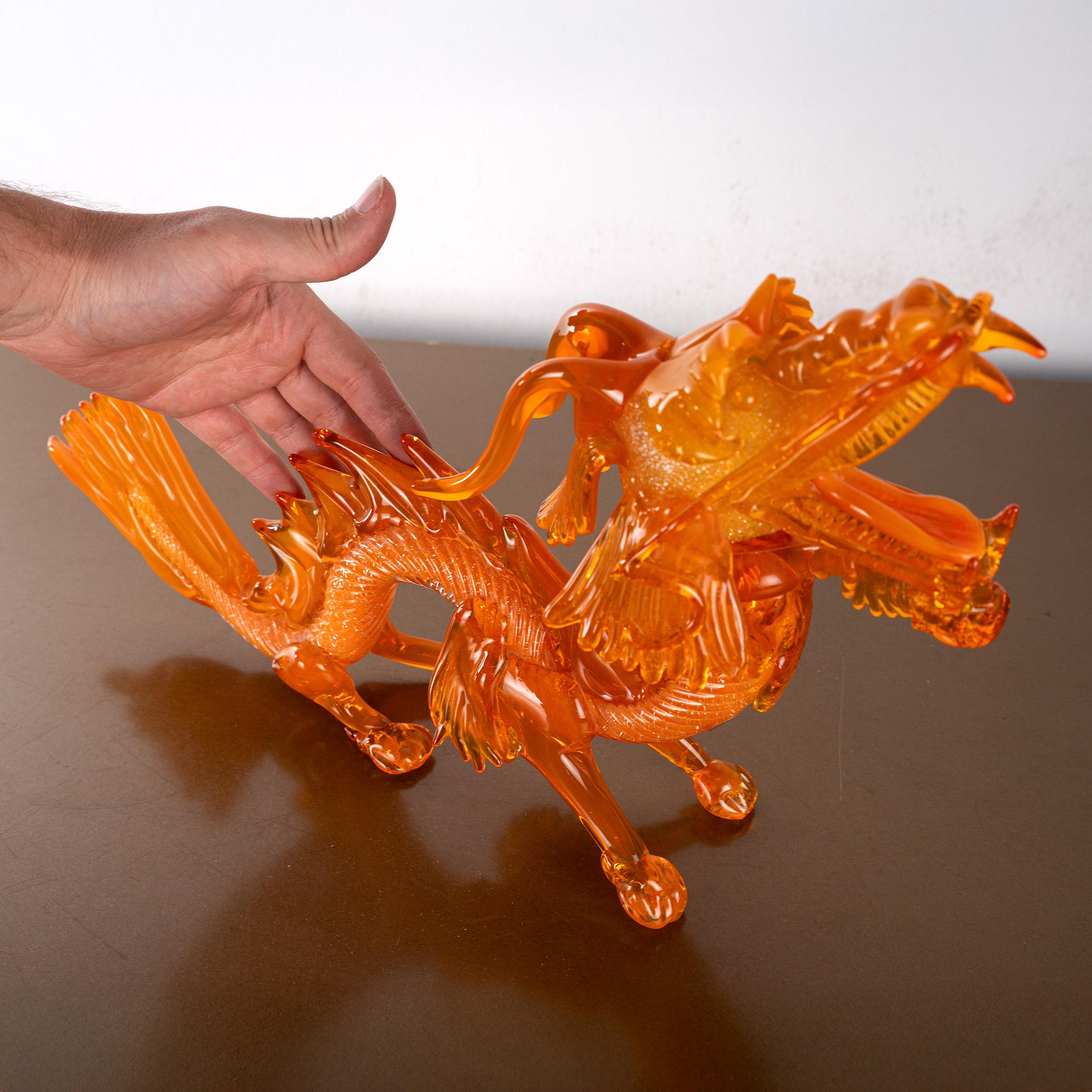 GIUMAN Orange Murano Glas Big Dragon Skulptur Made in Italy Sofort lieferbar im Angebot 3