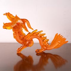 GIUMAN Orange Murano Glass Big Dragon Sculpture Made in Italy Available in Stock