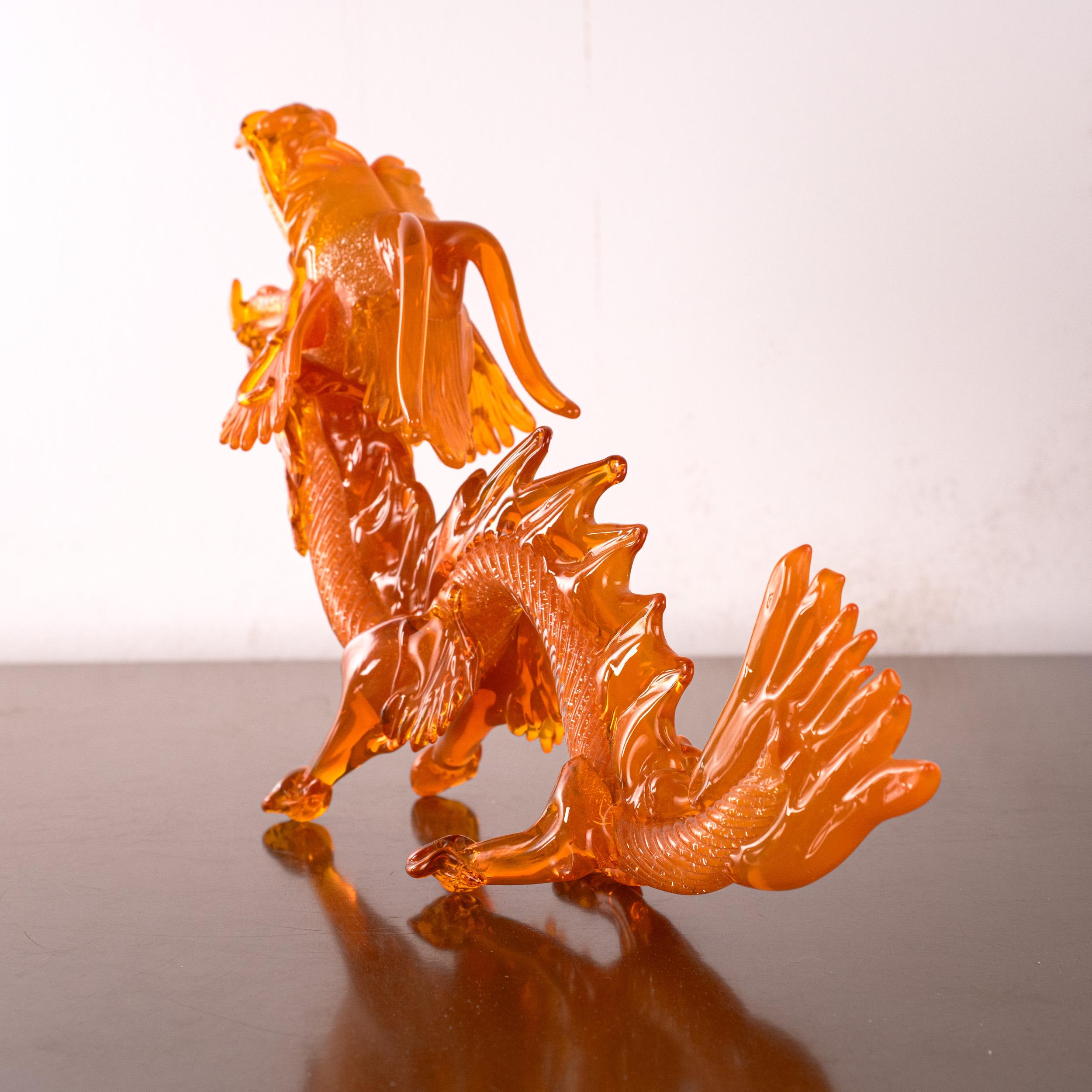GIUMAN Orange Murano Glas Big Dragon Skulptur Made in Italy Sofort lieferbar (Italienisch) im Angebot