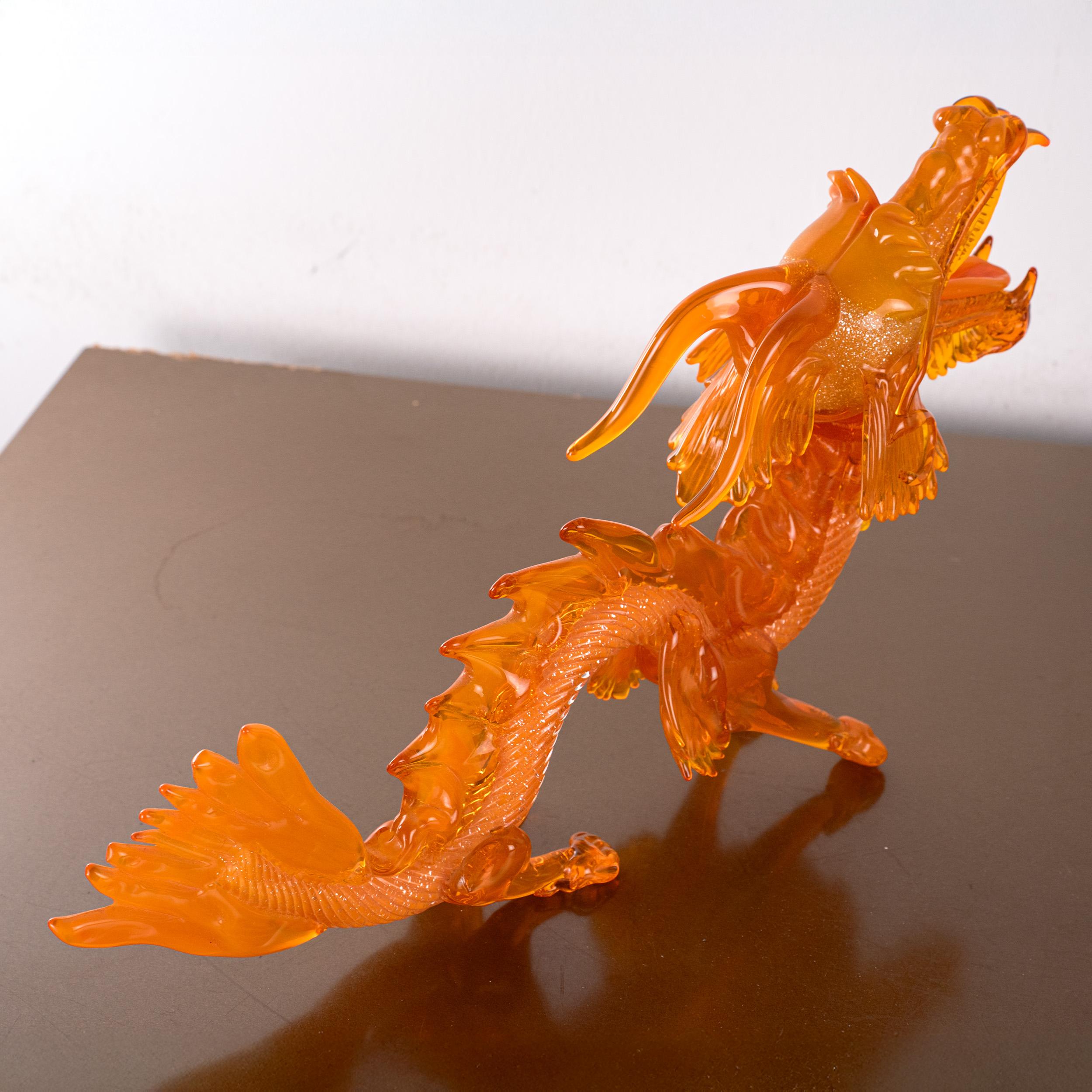 GIUMAN Orange Murano Glas Big Dragon Skulptur Made in Italy Sofort lieferbar (Handgefertigt) im Angebot