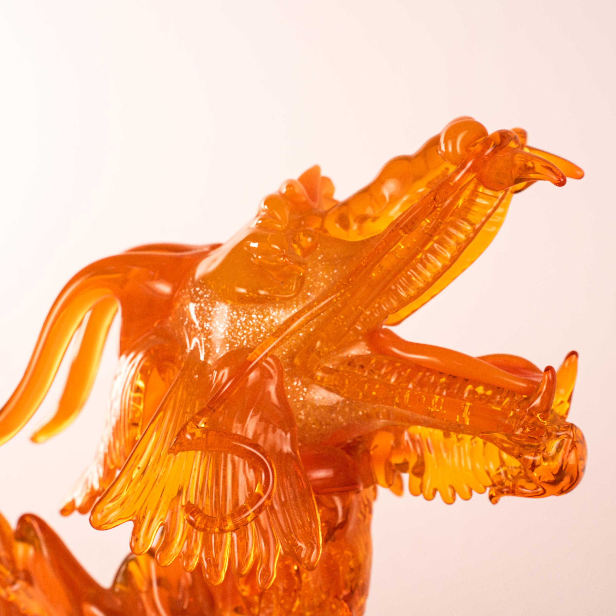 GIUMAN Orange Murano Glas Big Dragon Skulptur Made in Italy Sofort lieferbar im Zustand „Gut“ im Angebot in Venezia, IT