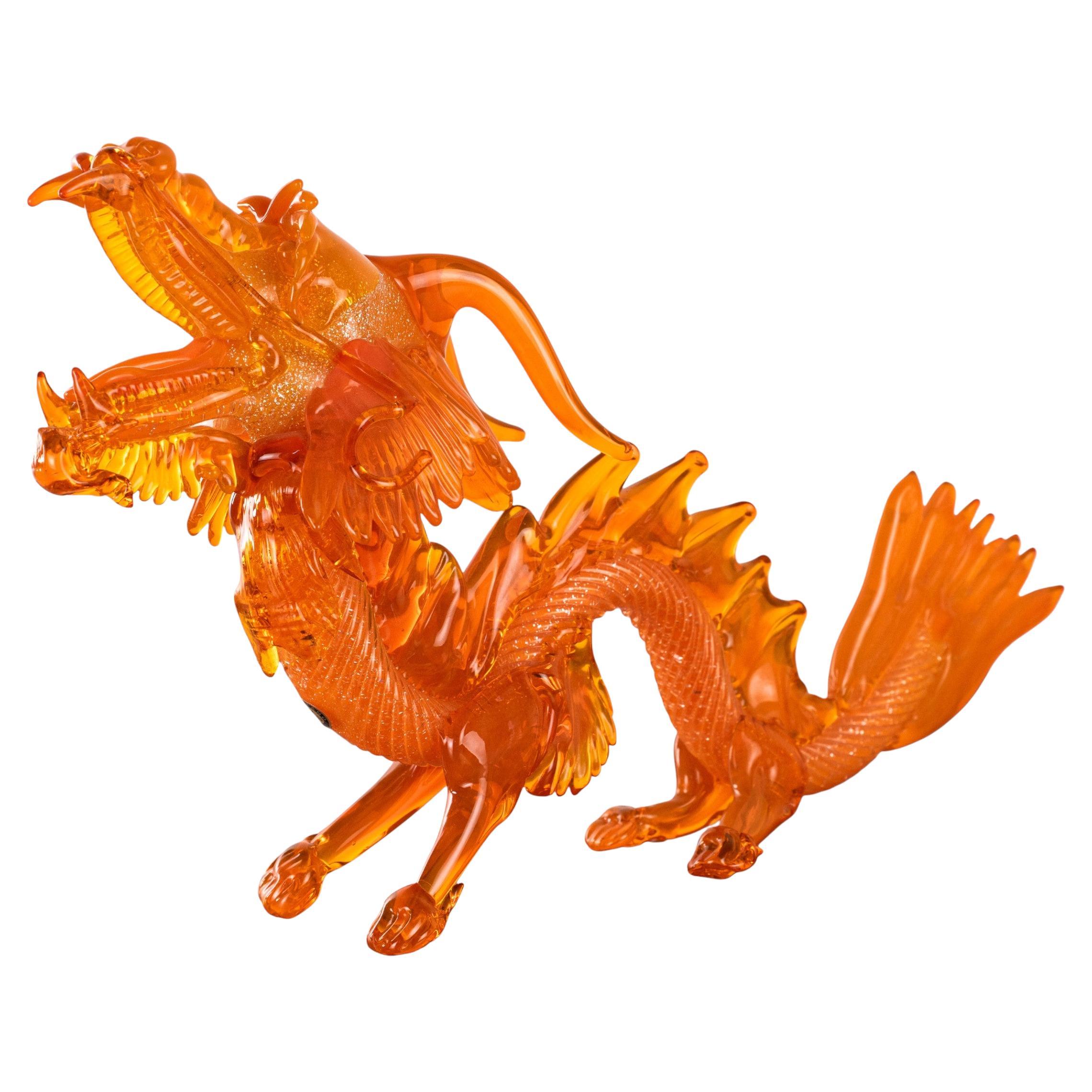 GIUMAN Scultura di drago grande in vetro di Murano arancione Made in Italy Disponibile in stock