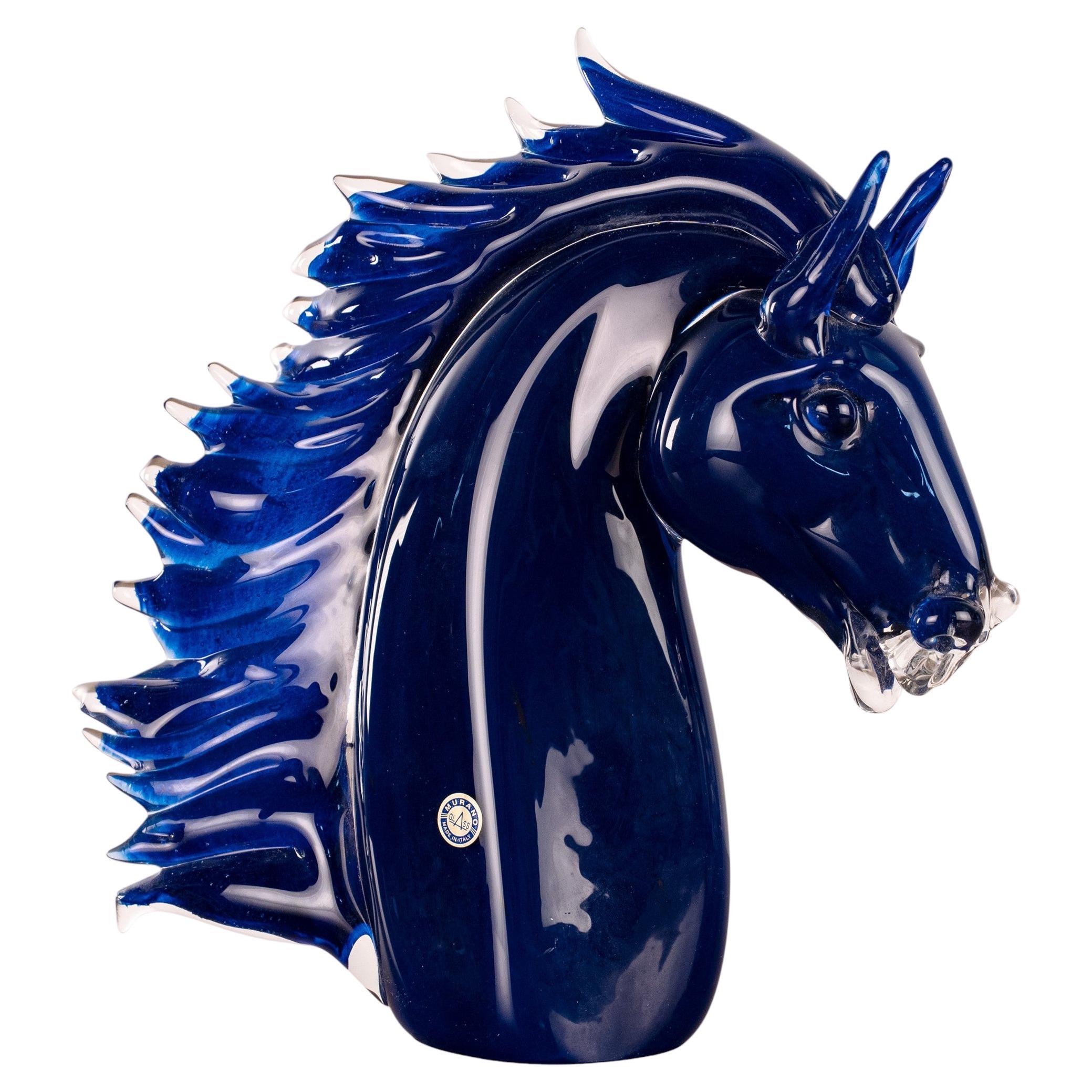 Scultura a testa di cavallo grande in vetro di Murano firmata GIUMAN, Made in Italy, in stock
