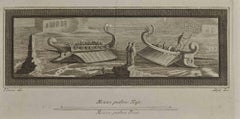 Antiguos barcos romanos - Aguafuerte Giuseppe Aloja  - Siglo XVIII