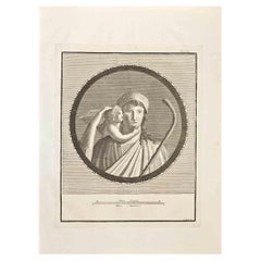 Ancienne gravure romaine Fresco Herculaneum de G. Aloja  XVIIIe siècle