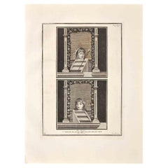 Ancient Roman Fresco Herculaneum - Original Etching by G. Aloja  - 18th Century