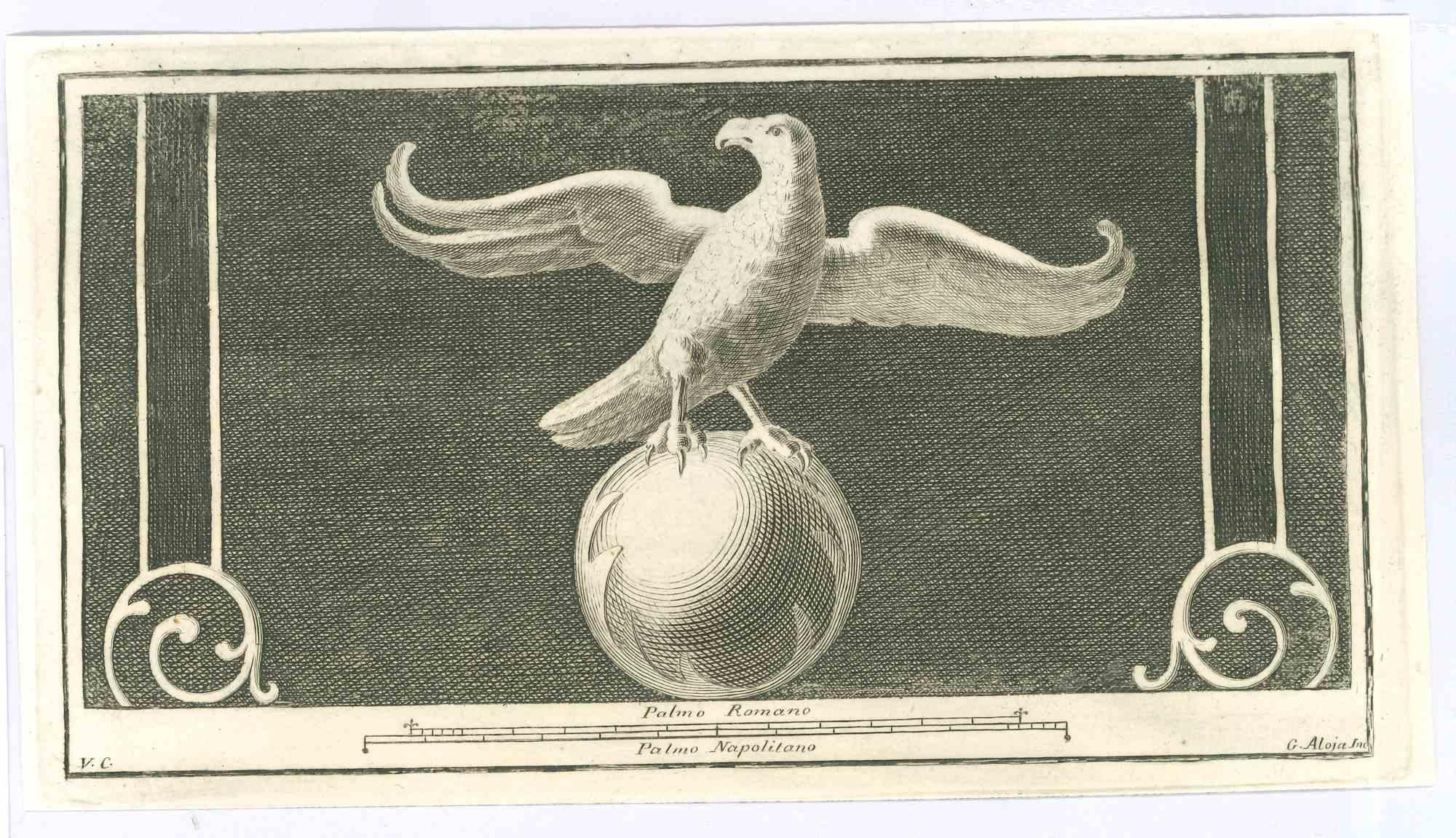 La fresque de l'oiseau des "Antiquités d'Herculanum" est une gravure sur papier réalisée par Giuseppe Aloja au XVIIIe siècle.

Signé sur la plaque.

Bonnes conditions.

La gravure appartient à la suite d'estampes "Antiquités d'Herculanum exposées"